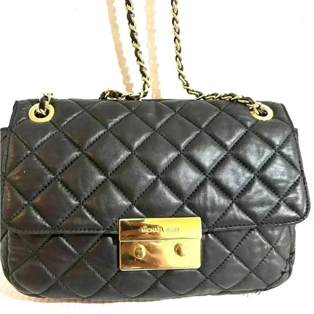 Michael Kors black quilted leather crossbody handbag